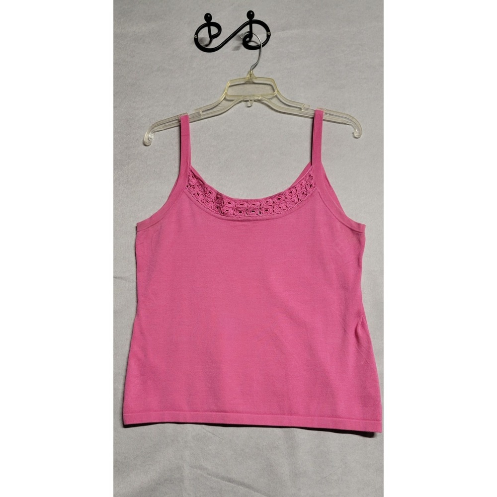 Vintage Dark Pink W Crochet Neckline Trim Lilly Pulitzer Tank Top Size Xl